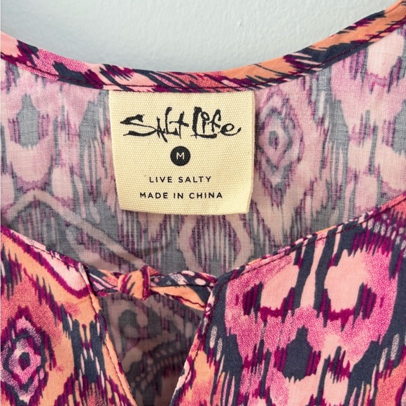 Salt Life Pink and Black Boho Patterned Camisole Adjustable Straps Size Medium - Picture 3 of 6